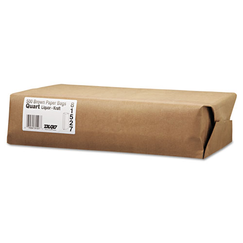 Liquor-Takeout Quart-Sized Paper Bags, 35 lb Capacity, 4.25" x 2.5" x 16", Kraft, 500 Bags