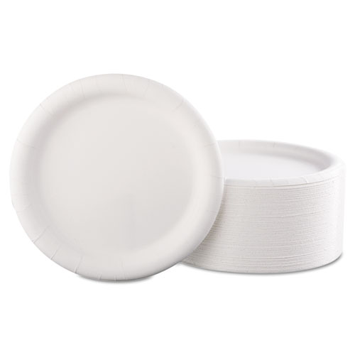 Image of Premium Coated Paper Plates, 9" dia, White, 125/Pack, 4 Packs/Carton