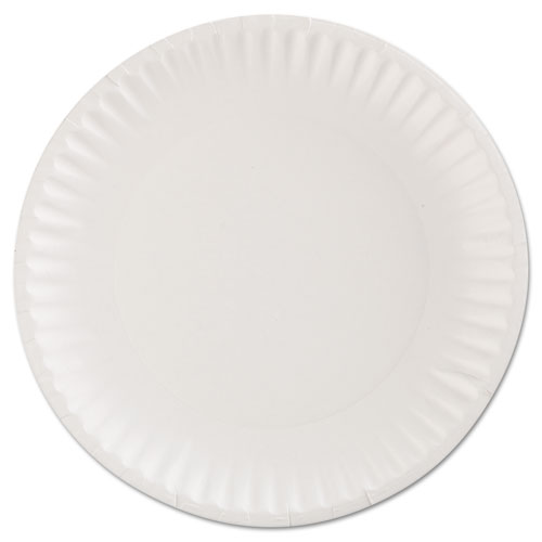 Image of Ajm Packaging Corporation Gold Label Coated Paper Plates, 9" Dia, White, 100/Pack, 10 Packs/Carton