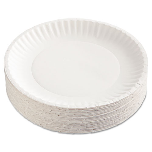 AJM Packaging Corporation Paper Plates, 9 dia, White, 100/Pack