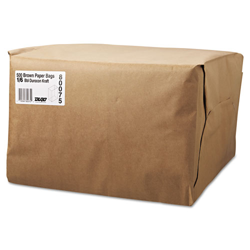 Grocery Paper Bags, 52 lb Capacity, 1/6 BBL, 12" x 7" x 17", Kraft, 500 Bags