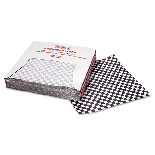 Image of Grease-Resistant Paper Wraps and Liners, 12 x 12, Black Check, 1,000/Box, 5 Boxes/Carton