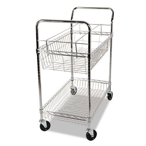 Carry-all Mail Cart, Metal, 1 Shelf, 1 Bin, 34.88" x 18" x 39.5", Silver