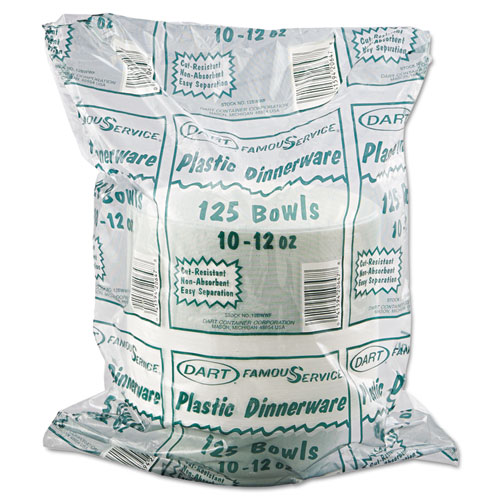 Image of Dart® Famous Service Plastic Dinnerware, Bowl, 12 Oz, White, 125/Pack, 8 Packs/Carton