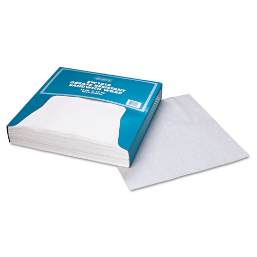 Grease-Resistant Paper Wraps and Liners, 12 x 12, White, 1000/Box, 5 Boxes/Carton