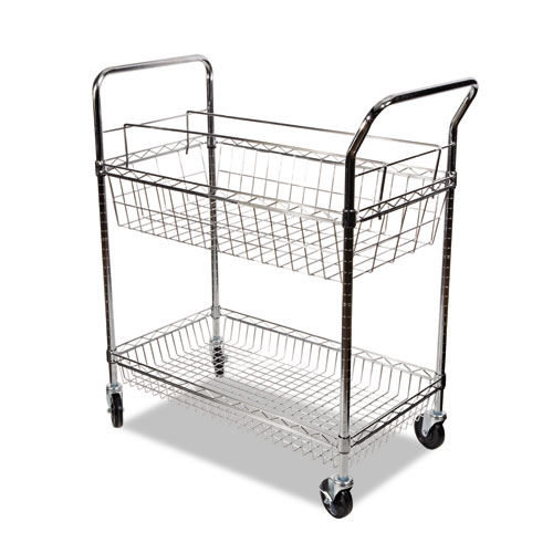 Image of Carry-all Cart/Mail Cart, Two-Shelf, 34.88w x 18d x 39.5h, Silver