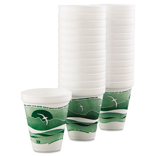 Image of Horizon Hot/Cold Foam Drinking Cups, 12 oz, Green/White, 25/Bag, 40 Bags/Carton