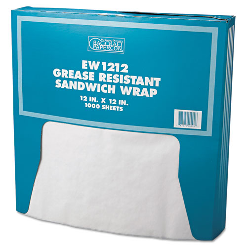 Bagcraft Grease-Resistant Paper Wraps And Liners, 12 X 12, White, 1,000/Box, 5 Boxes/Carton