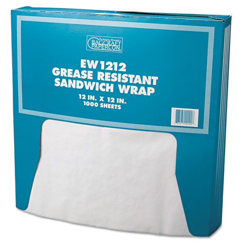 Bagcraft Grease-Resistant Paper Wraps and Liners, 12 x 12, White, 1,000/Box, 5 Boxes/Carton