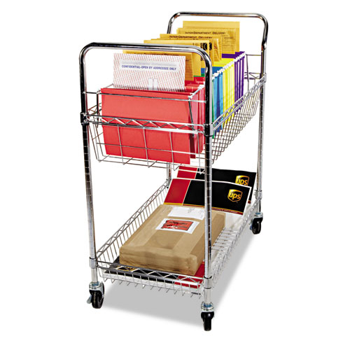 Image of Carry-all Mail Cart, Metal, 1 Shelf, 1 Bin, 34.88" x 18" x 39.5", Silver