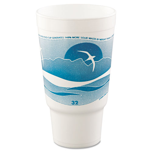 Horizon Hot/Cold Foam Drinking Cups, 32 oz, Teal/White, 16/Bag, 25 Bags/Carton