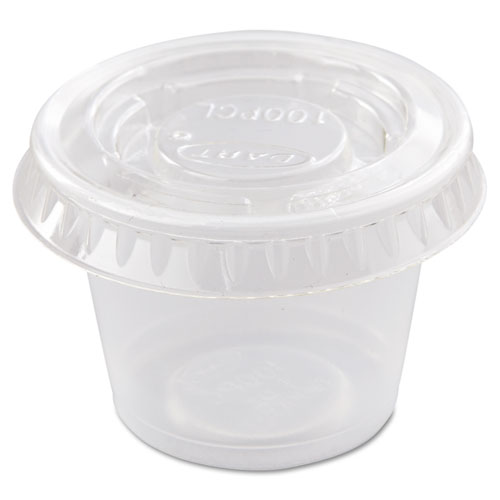 Image of Dart® Portion/Souffle Cup Lids, Fits 0.5 Oz To 1 Oz Cups, Pet, Clear, 125 Pack, 20 Packs/Carton