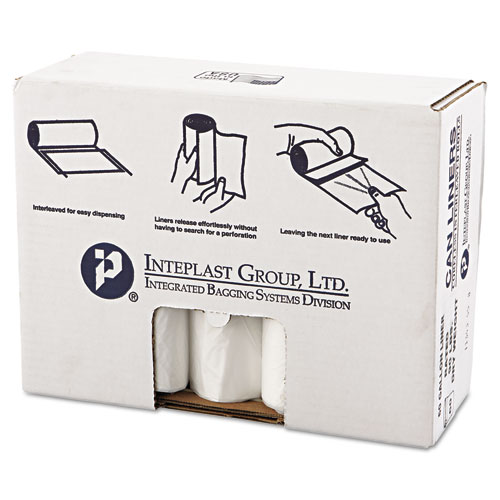 High-Density Commercial Can Liners Value Pack, 60 gal, 19 mic, 38" x 58", Clear, 25 Bags/Roll, 6 Rolls/Carton
