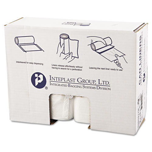 Inteplast Group High-Density Interleaved Commercial Can Liners, 60 gal, 17 mic, 38" x 60", Clear, 25 Bags/Roll, 8 Rolls/Carton