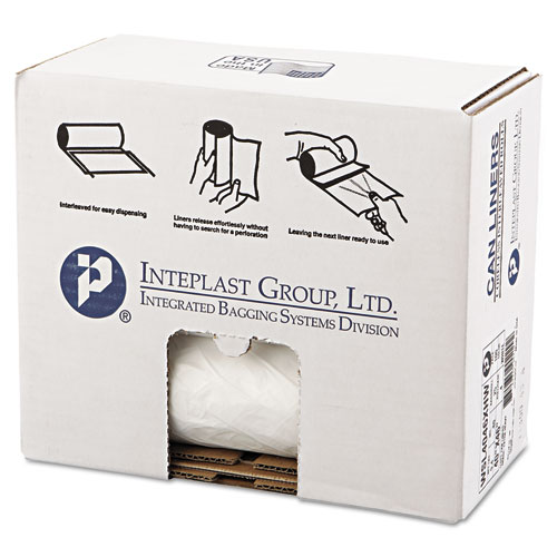Image of Inteplast Group Low-Density Commercial Can Liners, 45 Gal, 0.8 Mil, 40" X 46", White, 25 Bags/Roll, 4 Rolls/Carton