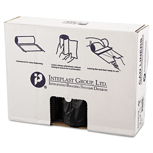 Inteplast Group High-Density Interleaved Commercial Can Liners, 60 gal, 16 mic, 43" x 48", Black, 25 Bags/Roll, 8 Rolls/Carton