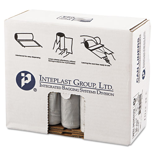 Inteplast Group Low-Density Commercial Can Liners, 30 gal, 0.58 mil, 30" x 36", Clear, 25 Bags/Roll, 10 Rolls/Carton