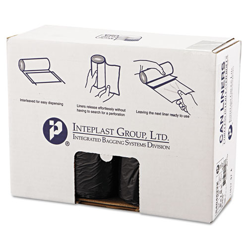Inteplast Group High-Density Interleaved Commercial Can Liners, 45 gal, 22 mic, 40" x 48", Black, 25 Bags/Roll, 6 Rolls/Carton
