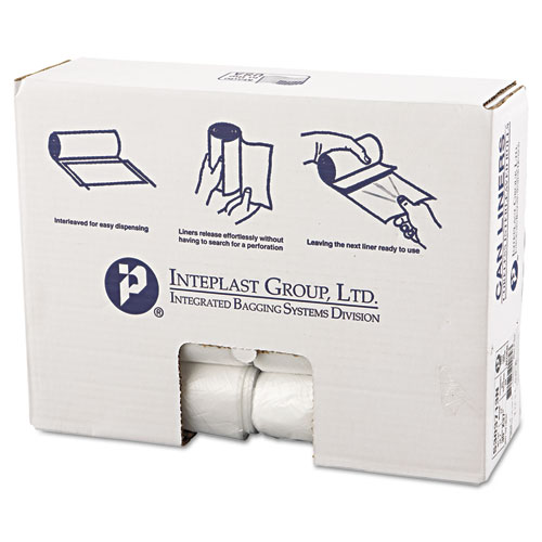 Inteplast Group High-Density Interleaved Commercial Can Liners, 30 gal, 13 mic, 30" x 37", Clear, 25 Bags/Roll, 20 Rolls/Carton