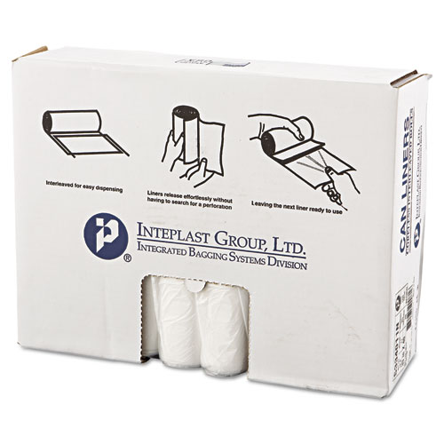 Inteplast Group High-Density Interleaved Commercial Can Liners, 33 gal, 11 mic, 33" x 40", Clear, 25 Bags/Roll, 20 Rolls/Carton