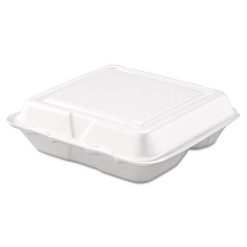 Dart® Foam Hinged Lid Containers, 3-Compartment, 7.5 X 8 X 2.3, White, 200/Carton