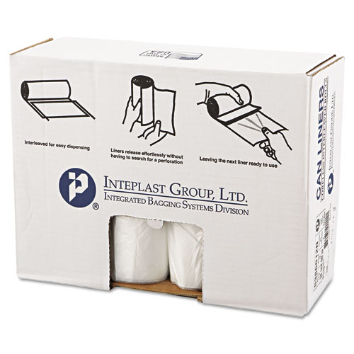 High-Density Interleaved Commercial Can Liners, 60 gal, 12 microns, 38" x 60", Clear, 25 Bags/Roll, 8 Rolls/Carton