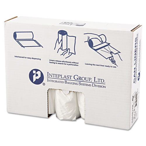 Inteplast Group High-Density Interleaved Commercial Can Liners, 45 gal, 12 mic, 40" x 48", Clear, 25 Bags/Roll, 10 Rolls/Carton