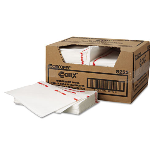 Chix® Food Service Towels, Cotton, 13 x 21, White/Red, 150/Carton