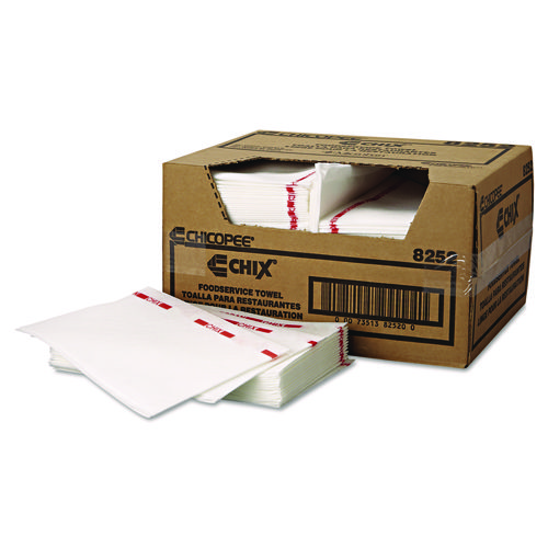 Chix® Food Service Towels, Cotton, 13 X 21, White/Red, 150/Carton