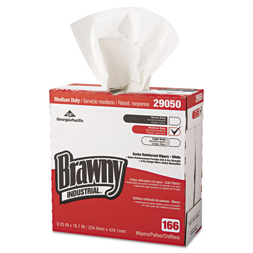 Brawny® Professional Medium Duty Scrim Reinforced Wipers, 4-Ply, 9.25 x 16.69, White, 166/Box, 5 Boxes/Carton