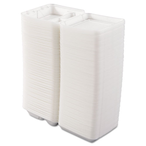 Image of Dart® Foam Hinged Lid Containers, 3-Compartment, 7.5 X 8 X 2.3, White, 200/Carton