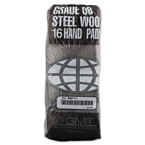 Image of Industrial-Quality Steel Wool Hand Pads, #00 Very Fine, Steel Gray, 16 Pads/Sleeve, 12/Sleeves/Carton