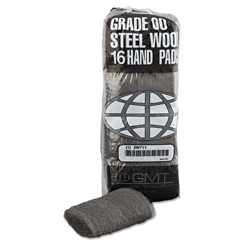 Image of Industrial-Quality Steel Wool Hand Pads, #00 Very Fine, Steel Gray, 16 Pads/Sleeve, 12/Sleeves/Carton