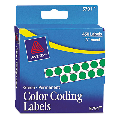 Image of Avery® Handwrite-Only Permanent Self-Adhesive Round Color-Coding Labels In Dispensers, 0.25" Dia, Green, 450/Roll, (5791)