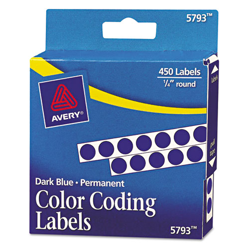 Image of Handwrite-Only Permanent Self-Adhesive Round Color-Coding Labels in Dispensers, 0.25" dia, Dark Blue, 450/Roll, (5793)