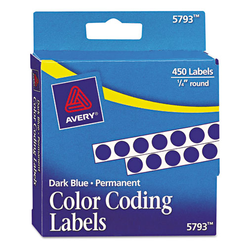 Image of Avery® Handwrite-Only Permanent Self-Adhesive Round Color-Coding Labels In Dispensers, 0.25" Dia, Dark Blue, 450/Roll, (5793)