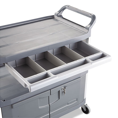 Xtra Instrument Cart with Locking Storage Area, Plastic, 3 Shelves, 300 lb Capacity, 20" x 40.63" x 37.8", Gray
