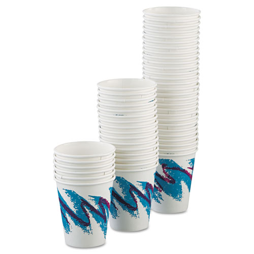 Image of Solo® Jazz Paper Hot Cups, 6 Oz, White/Green/Purple, 50/Bag, 20 Bags/Carton