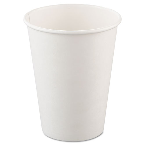 Single-Sided Poly Paper Hot Cups, 12 oz, White, 50/Bag, 20 Bags/Carton