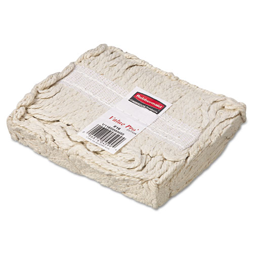 Image of Rubbermaid® Commercial Economy Cut-End Cotton Wet Mop Head, 16Oz, 1" Band, White, 12/Carton