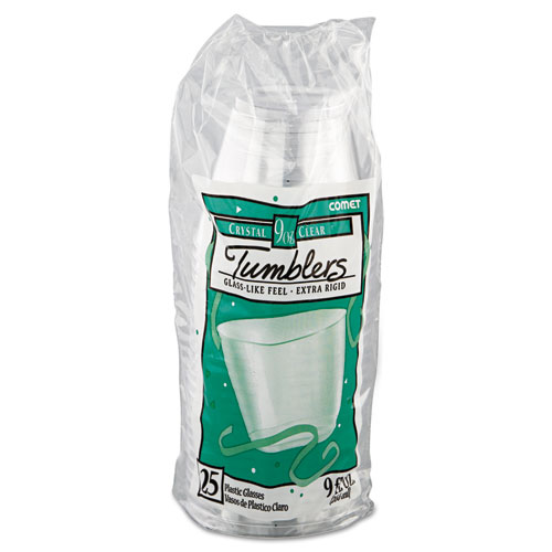 Comet Smooth Wall Tumblers, 9 oz, Clear, Squat, 25/Pack, 20 Packs/Carton
