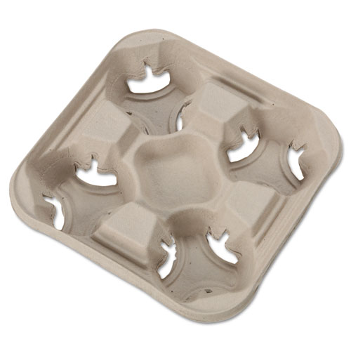 Image of StrongHolder Molded Fiber Cup Trays, 8 oz to 32 oz, Four Cups, Beige, 300/Carton