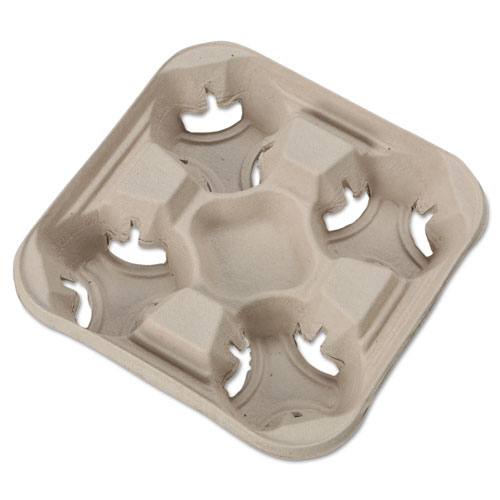 STRONGHOLDER MOLDED FIBER CUP TRAYS, 8-32 OZ, FOUR CUPS, BEIGE, 300/CARTON