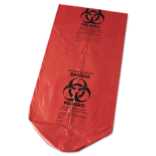 Biohazard Low-Density Commercial Can Liners, Coreless Interleaved Roll, 4 gal, 1.3 mil, 40" x 46", Red, 20/Roll, 5 Rolls/CT