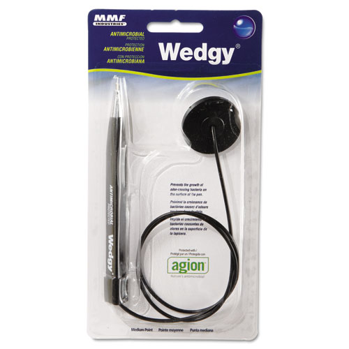 WEDGY ANTIMICROBIAL BALLPOINT COUNTER PEN W/ROUND BASE, 1MM, BLUE INK, BLACK BARREL