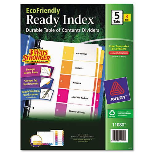 Image of Customizable Table of Contents Ready Index Dividers with Multicolor Tabs, 5-Tab, 1 to 5, 11 x 8.5, White, 3 Sets