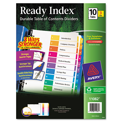 Image of Customizable Table of Contents Ready Index Dividers with Multicolor Tabs, 10-Tab, 1 to 10, 11 x 8.5, White, 3 Sets