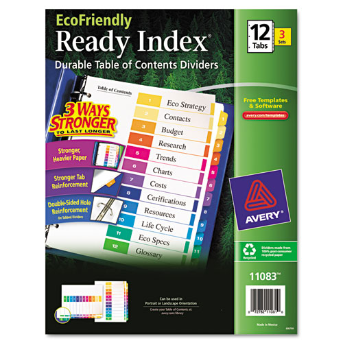 Image of Customizable Table of Contents Ready Index Dividers with Multicolor Tabs, 12-Tab, 1 to 12, 11 x 8.5, White, 3 Sets