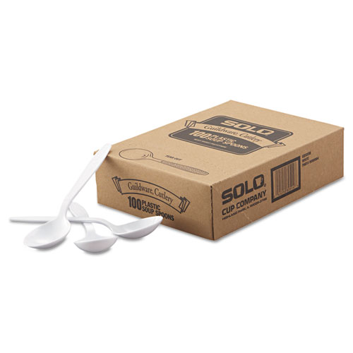 Image of Solo® Guildware Extra Heavyweight Plastic Cutlery, Soup Spoons, White, 1,000/Carton