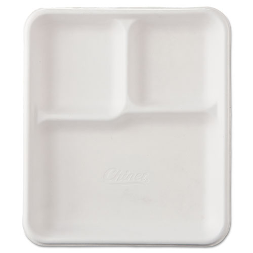 HEAVY-WEIGHT MOLDED FIBER CAFETERIA TRAYS, 3-COMPARTMENT, 9.5 X 8.25, WHITE, 500/CARTON